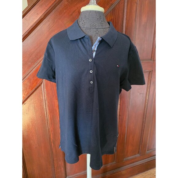 Tommy Hilfiger Womens Navy Blue Polo Shirt Short Sleeve Button Top XL - Picture 1 of 7
